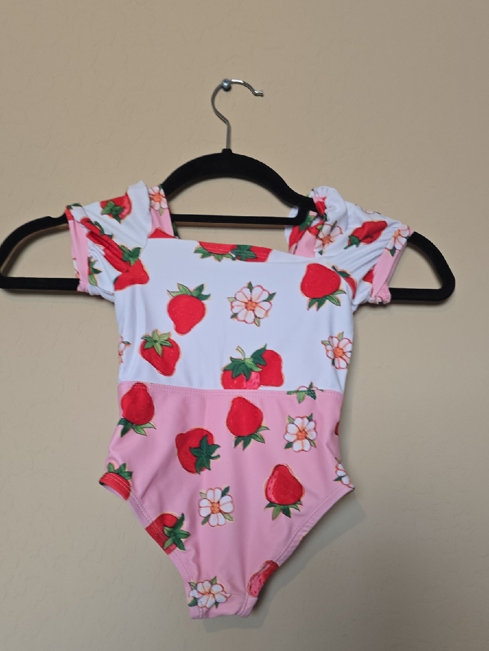 Girls Pink Strawberry Print One-Piece Swimsuit NWOT - Picture 2 of 2